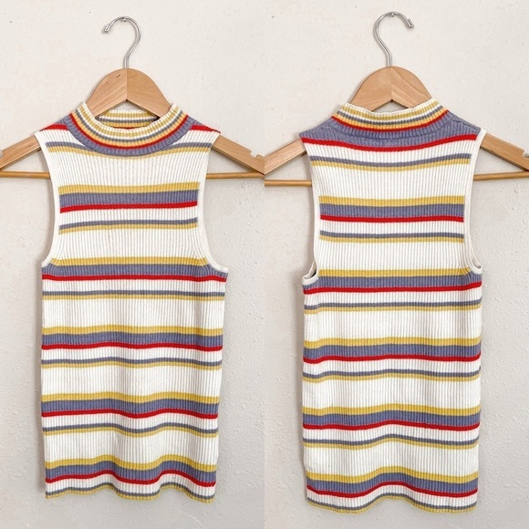 Moth Anthropologie Mock Neck Linen Blend Ribbed Tank Top - Picture 1 of 15